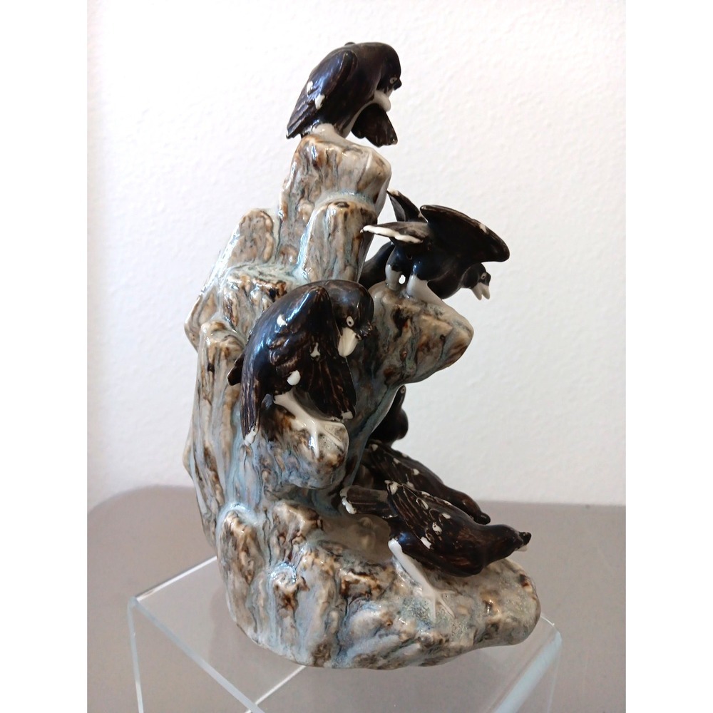 VTG‎ Birds Ceramic Figurine Dead Tree + 6 Black Birds Crows Drip Pottery Haunted - Picture 4 of 16